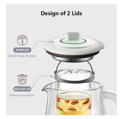 Bear Electric Kettle with Infuser & Stew Pot - 1.8L Health Pot, 16 Menus, Glass Kettle, Tea Maker, 120V, Green