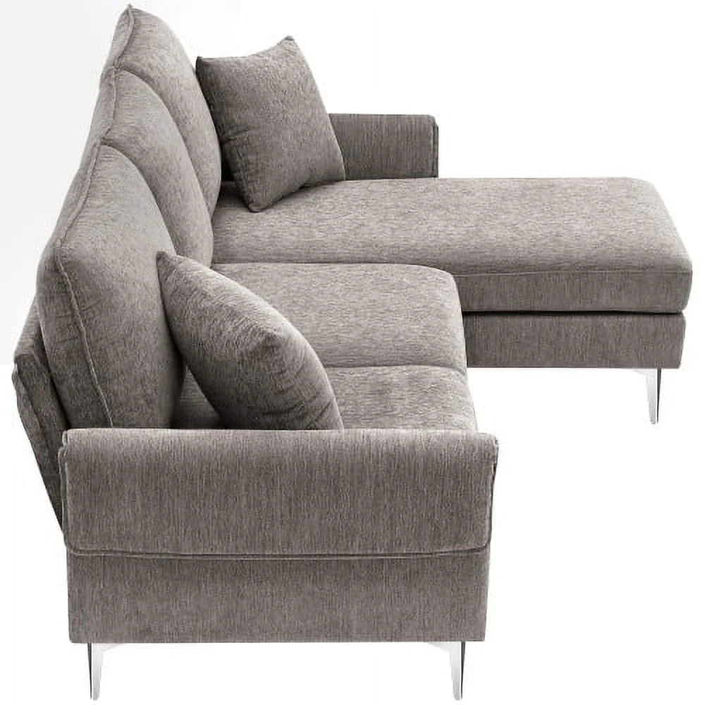 Churanty L Shaped Sofa for Small Spaces Convertible Sectional Sofa with Reversible Chaise Lounge,Grey