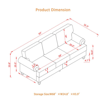 2 Piece Living Room Sofa Set, Modern Leather 3 Seater and Loveseat Sofa with Storage Seats and Rolled Nails Arms for Living Room, Brown