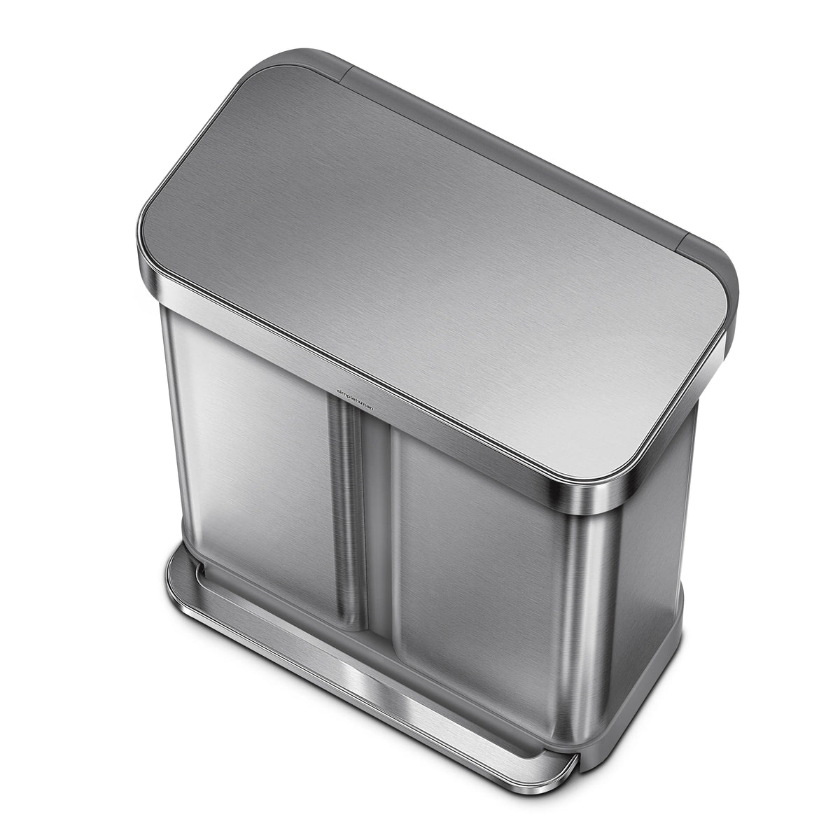 simplehuman 58 Liter / 15.3 Gallon Rectangular Dual Compartment Recycling Step, Brushed Stainless Steel with Soft-Close Plastic Lid Kitchen Trash Can