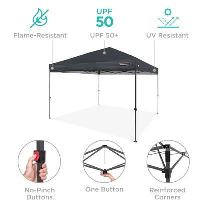 Best Choice Products 12x12ft Easy Setup Pop Up Canopy w/ 1-Button Setup, Wheeled Case, 4 Weight Bags - Navy Blue