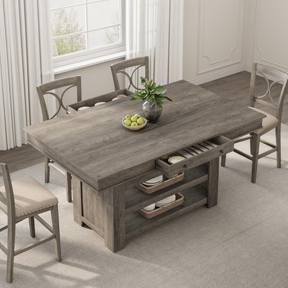60" Counter Height Dining Table for 4,Rustic Counter Height Dining Table with Drawers& Open Shelves for Kitchen, Bar