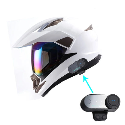 1Storm Dual Sport Helmet Motorcycle HGXP14A Full Face Motocross Off Road Bike + Motorcycle Bluetooth Headset: Matt Black