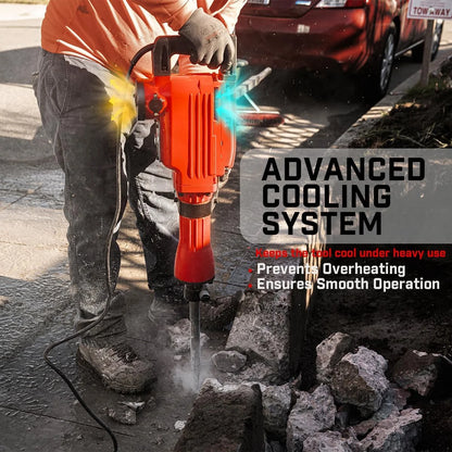 XtremepowerUS Demolition Jack Hammer Heavy Duty, 2200W Electric Jackhammer With Scraping Chisel, 1800BPM Power Drill Concrete Breaker Bar Point & Chisel Bits Chisel Set, Red