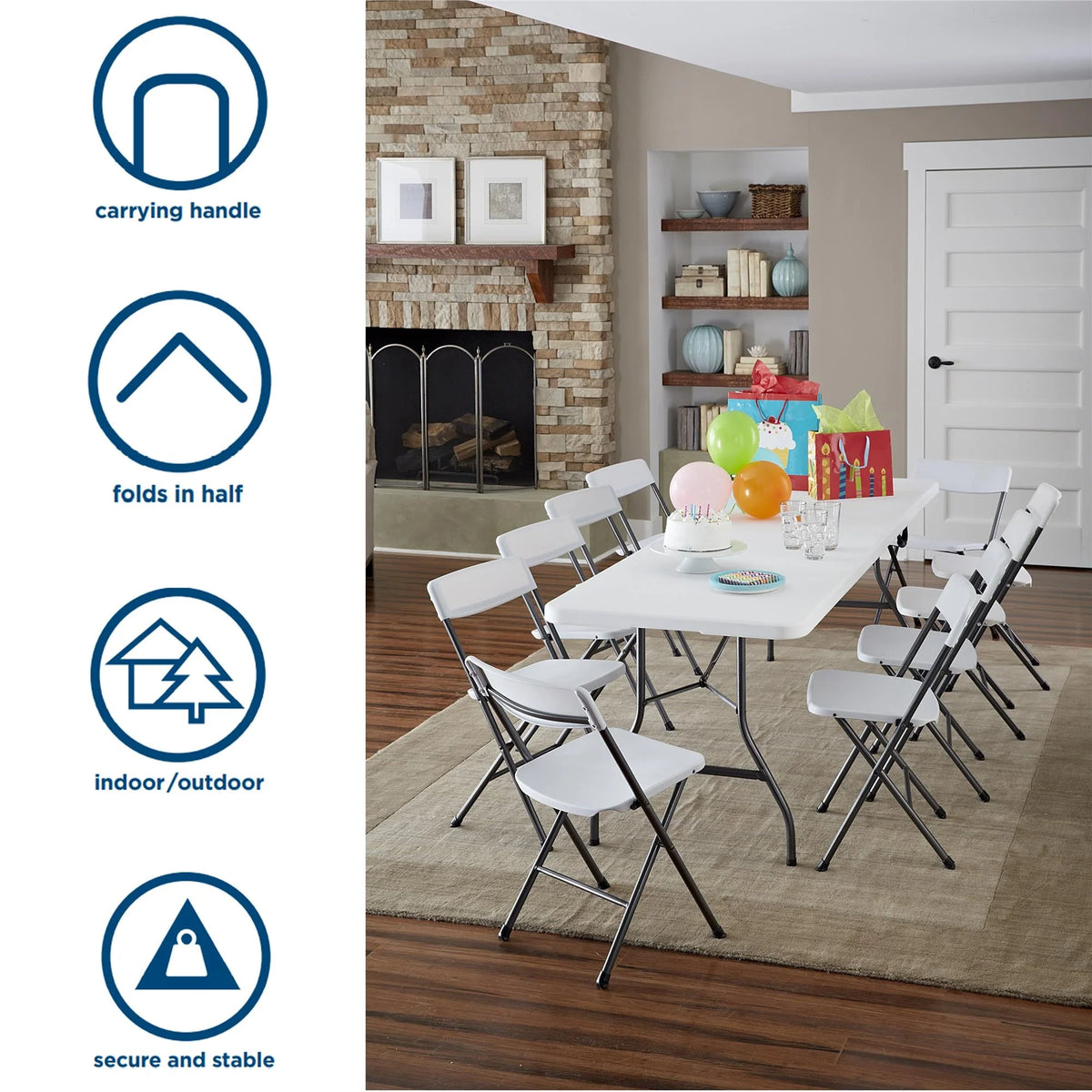 Cosco 8 Foot Centerfold Folding Table, White