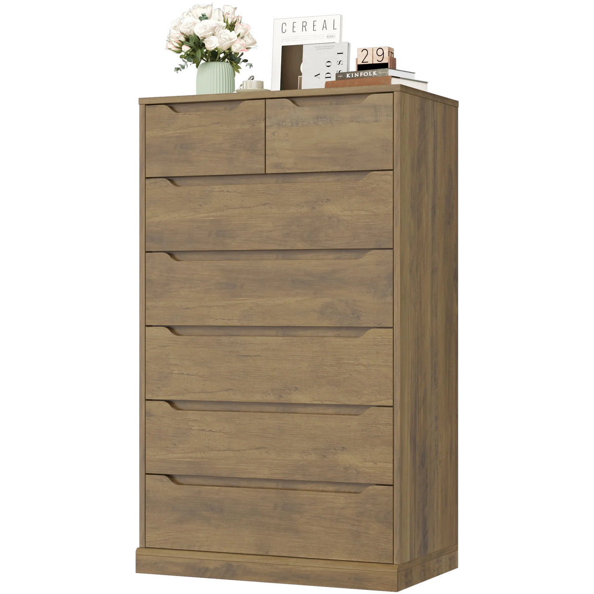Homfa 7 Drawer White Dresser, 51.3"H Wood Storage Cabinet with Upgraded Stable Base, Vertical Chest for Bedroom Living Room
