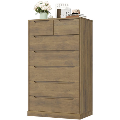 Homfa 7 Drawer White Dresser, 51.3"H Wood Storage Cabinet with Upgraded Stable Base, Vertical Chest for Bedroom Living Room