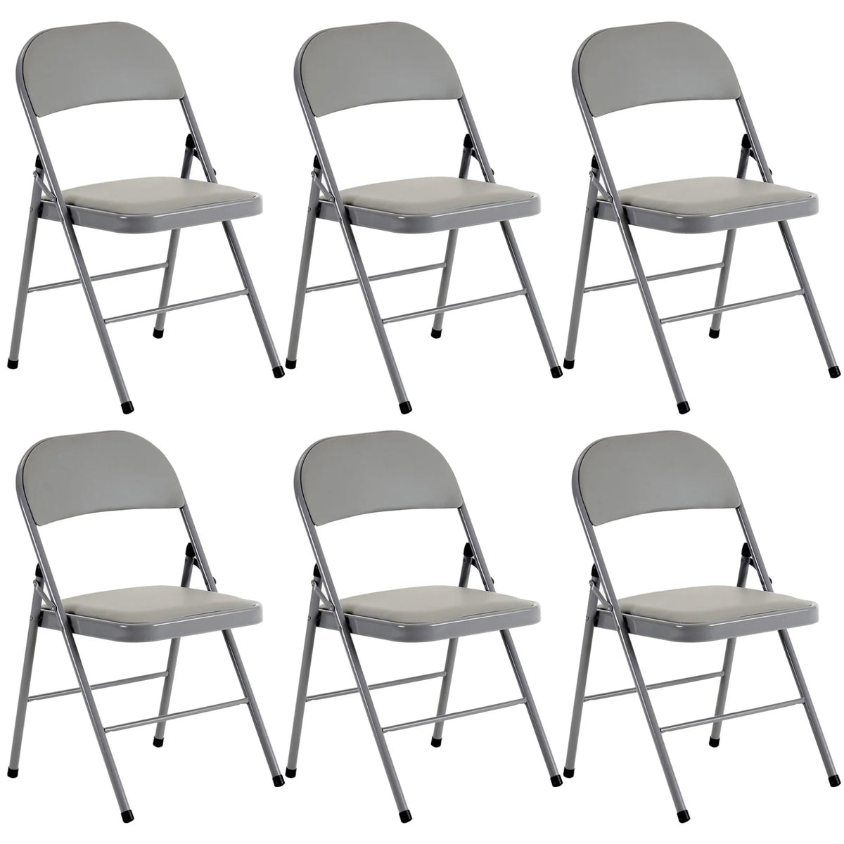 6 Pack Gray Folding Chairs with Padded Seats, Portable Stackable Foldable Chairs for Indoor & Outdoor, Commercial Seat with Metal Frame for Events Office Wedding Party, 330lbs Capacity