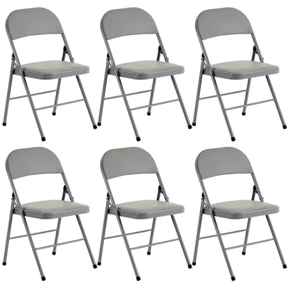 6 Pack Gray Folding Chairs with Padded Seats, Portable Stackable Foldable Chairs for Indoor & Outdoor, Commercial Seat with Metal Frame for Events Office Wedding Party, 330lbs Capacity