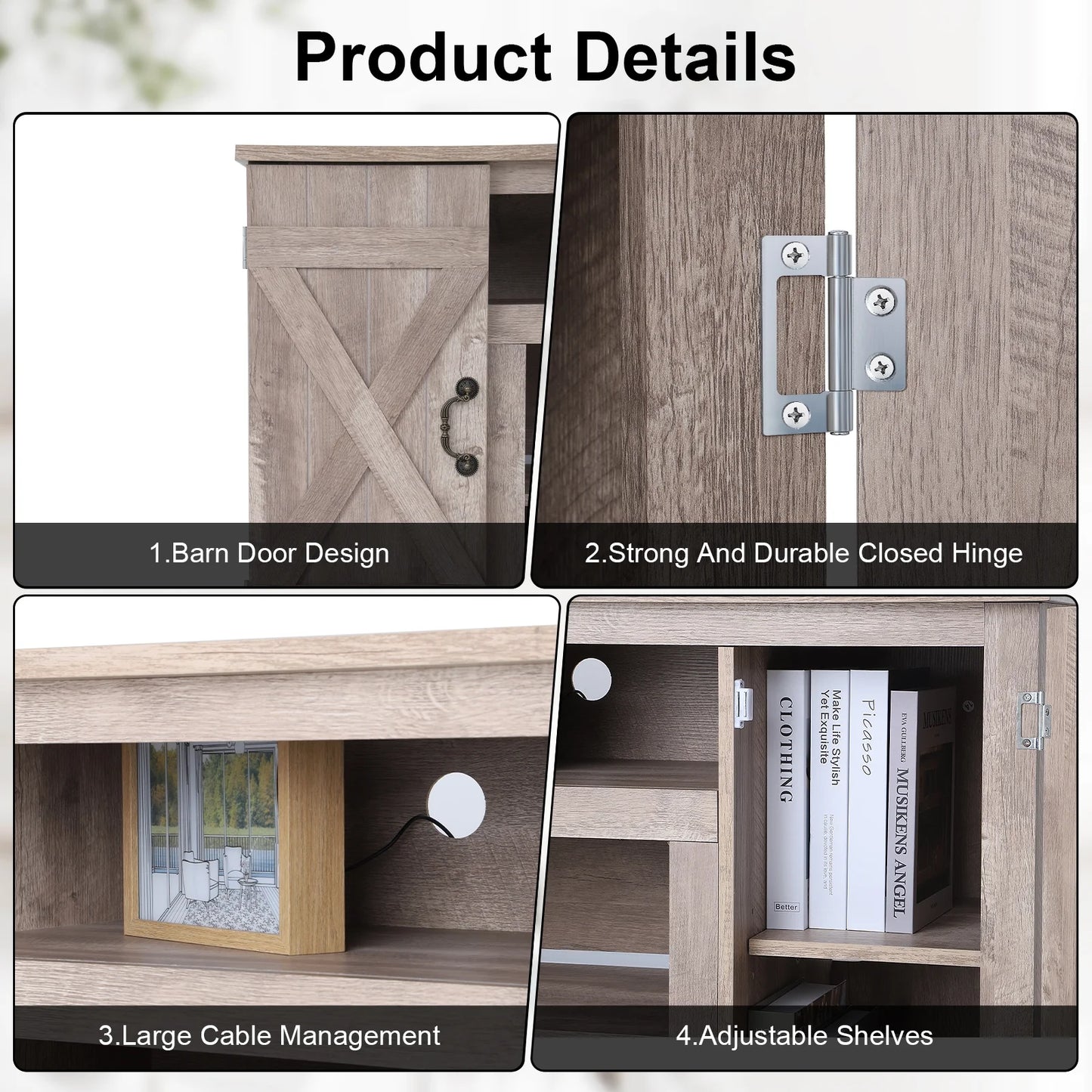 TV Stand for 65 Inch TV, Entertainment Center with Two Glass Barn Doors and Storage Cabinet Table, Farmhouse Style Media Console Table for Living Room(Coffee)