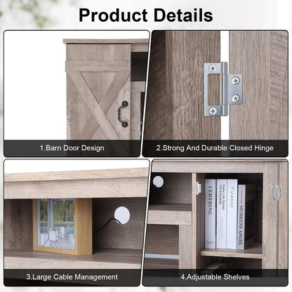 TV Stand for 65 Inch TV, Entertainment Center with Two Glass Barn Doors and Storage Cabinet Table, Farmhouse Style Media Console Table for Living Room(Coffee)