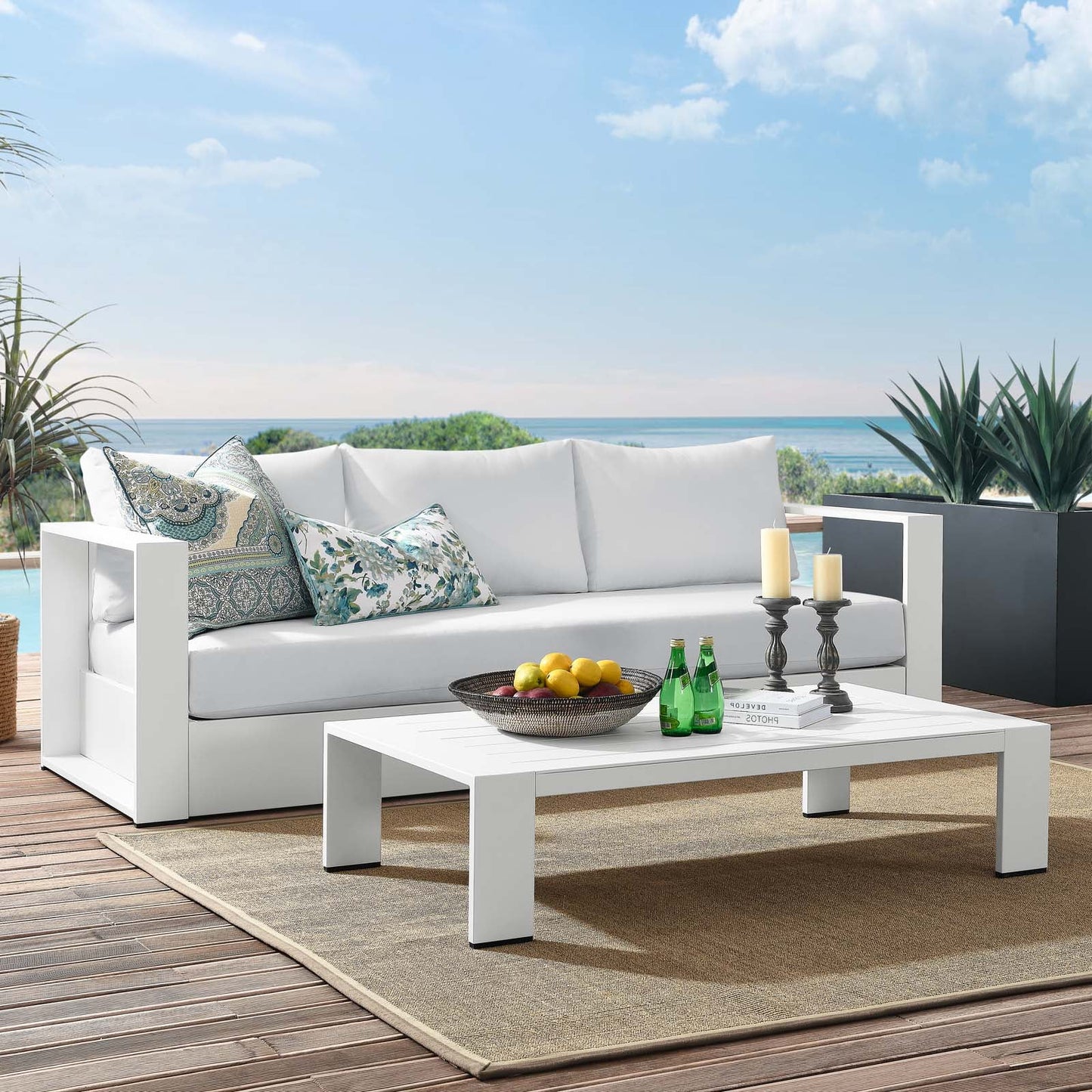 Lounge Sofa Table Set, Grey Gray, Aluminum, Metal, Fabric, Modern Contemporary, Outdoor Patio Balcony Cafe Bistro Garden Furniture Hotel Hospitality