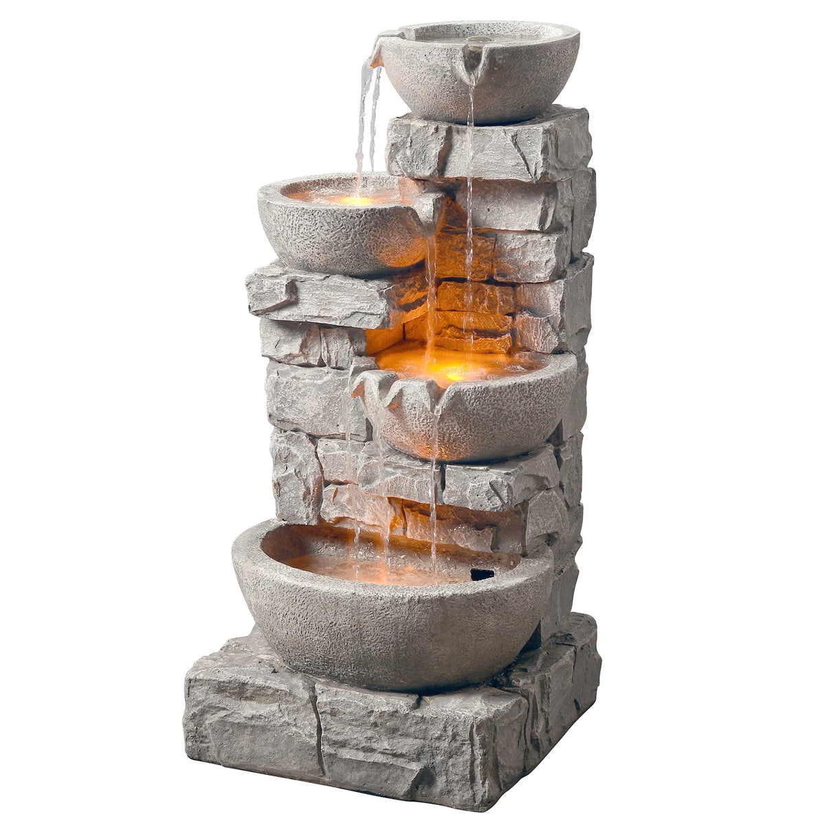Teamson Home 33.25" Floor Water Fountain with LED Lights, Gray