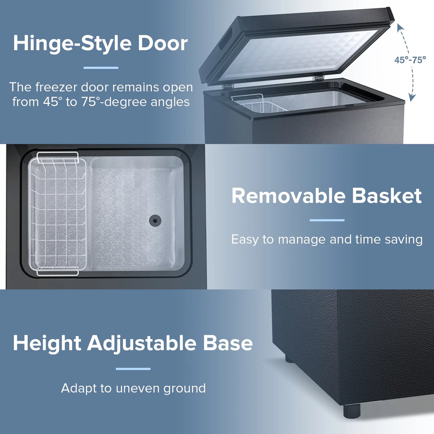 Auseo Mini Freezer Chest 3.5 cu ft,  Black Deep Freezer & Side Handle, Compact Freezer with 7 Gear Adjustable Temperature, Removable Storage Basket*2, Energy Saving