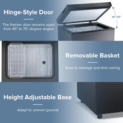 Auseo Mini Freezer Chest 3.5 cu ft,  Black Deep Freezer & Side Handle, Compact Freezer with 7 Gear Adjustable Temperature, Removable Storage Basket*2, Energy Saving