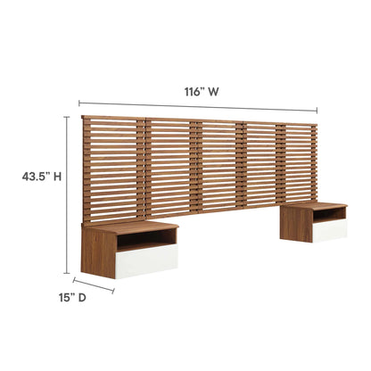 Modway Render Wall Mount Queen Headboard and Modern Nightstands in Walnut