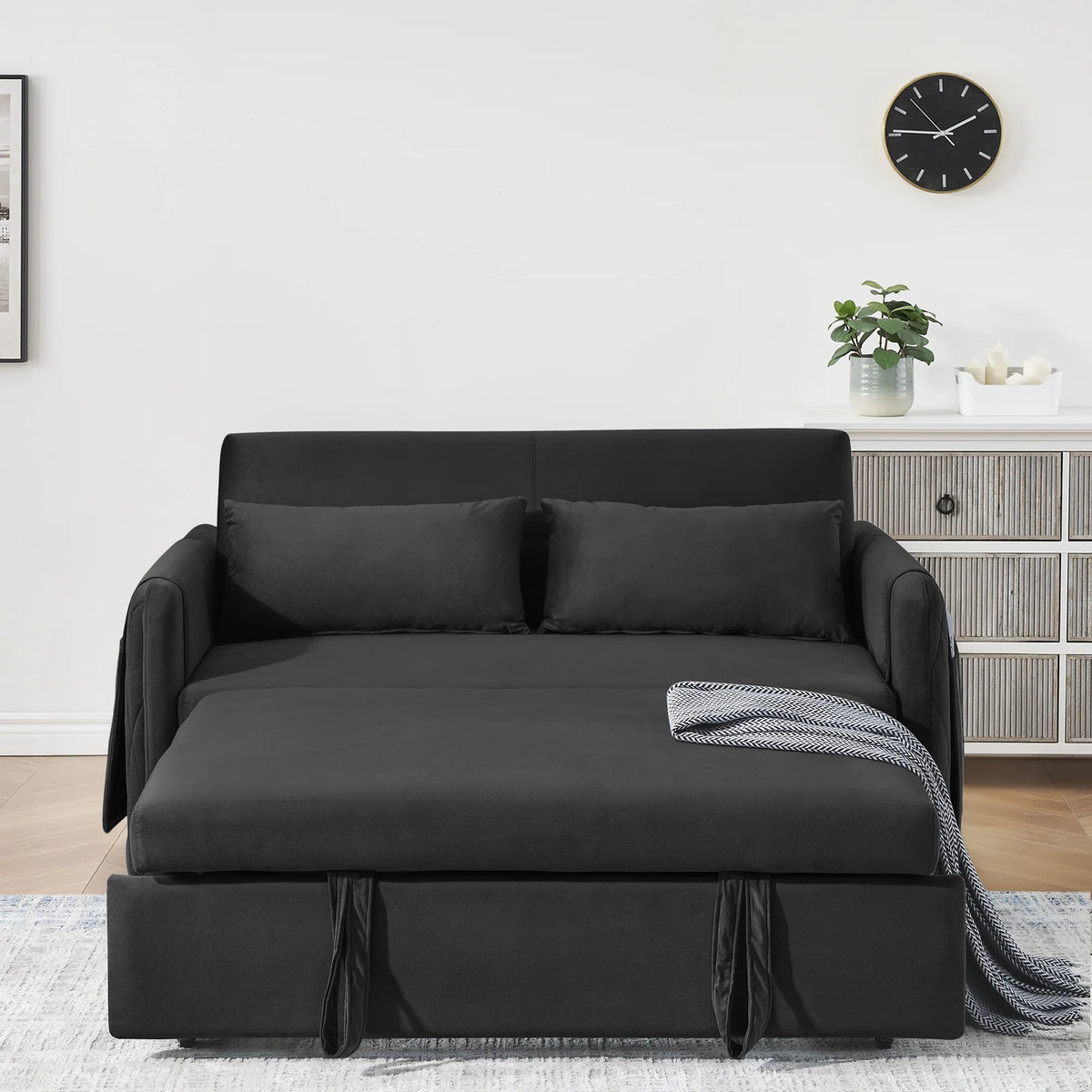 Convertible Sofa Bed,3 in 1 Sleeper Sofa with 2 Pillows and Adjustable Backrest for Living Room Office,Black