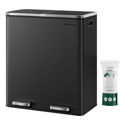 16 Gallon Dual Trash Can, Rubbish Bin and 15 Trash Bags, Metal, Almond Color