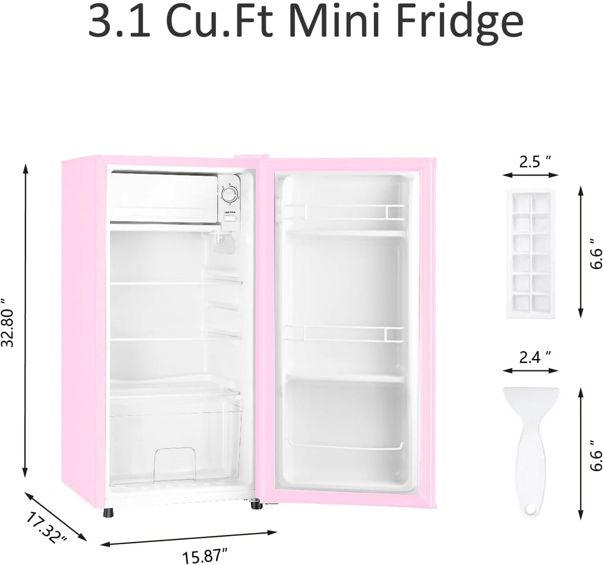 Kcpolre 3.1 Cu.Ft Mini Fridge with Freezer, Adjustable Thermostat, Removable Glass Shelves & Fruit Basket for Dorm Room, Office, Bedroom, Pink