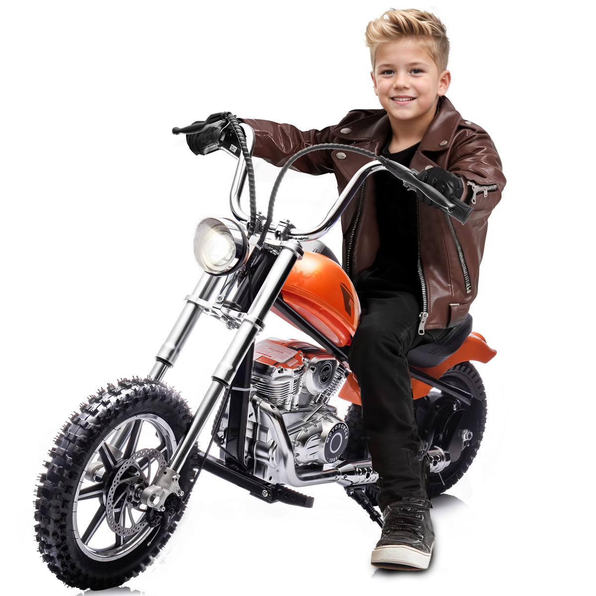 36V Power Ride on Motorcycle for Teen, Kids Electric Motorcycle with Front Wheel suspension, LED Light, Top Speed 13.6 Mph, Electric Dirt Bike for Boys Girls, Oranger