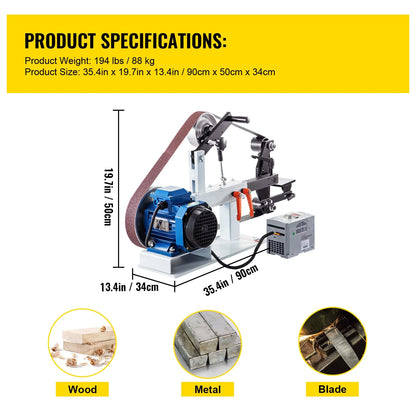KFFKFF 1500W 2HP Metalworking Belt Sander Grinder, 2" x 82" Adjustable Speed, 3-in-1 Sander Polisher with 3 Grinding Moulds & Flat Platen Tool Rest, Ideal for Knife Crafting