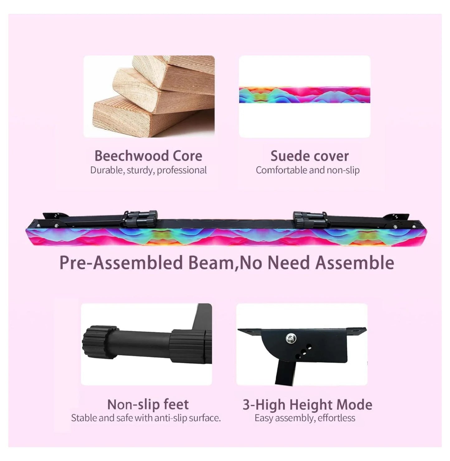 8FT Adjustable&Foldable Gymnastics Balance Beam,Home Gym Equipment,Easy Assembling and Storage,No Tool Require,for Kids Children Girls Training