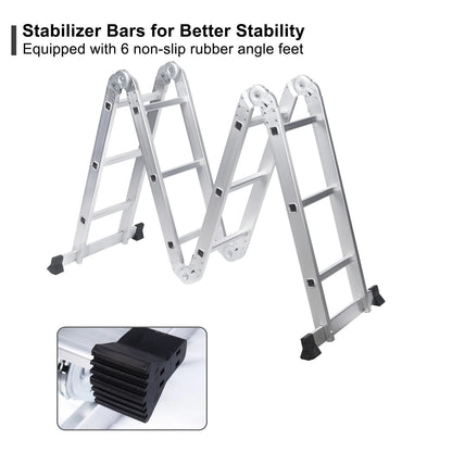 BETISEF 12.5ft 7 in 1 Multi-Purpose Ladder, Folding Aluminium Extension Ladder w/Anti-Slip Feet, EN 131 Standard 330LB Capacity