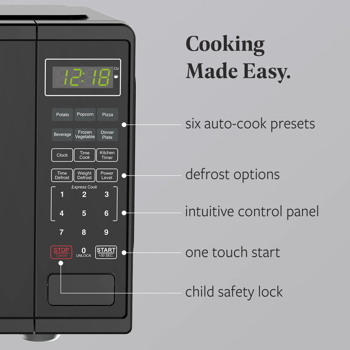 Farberware FMGZ09BKA 0.9 Cu. Ft. Microwave Oven, 900W, Digital Control, LED Display, 6 Cooking Presets, Black