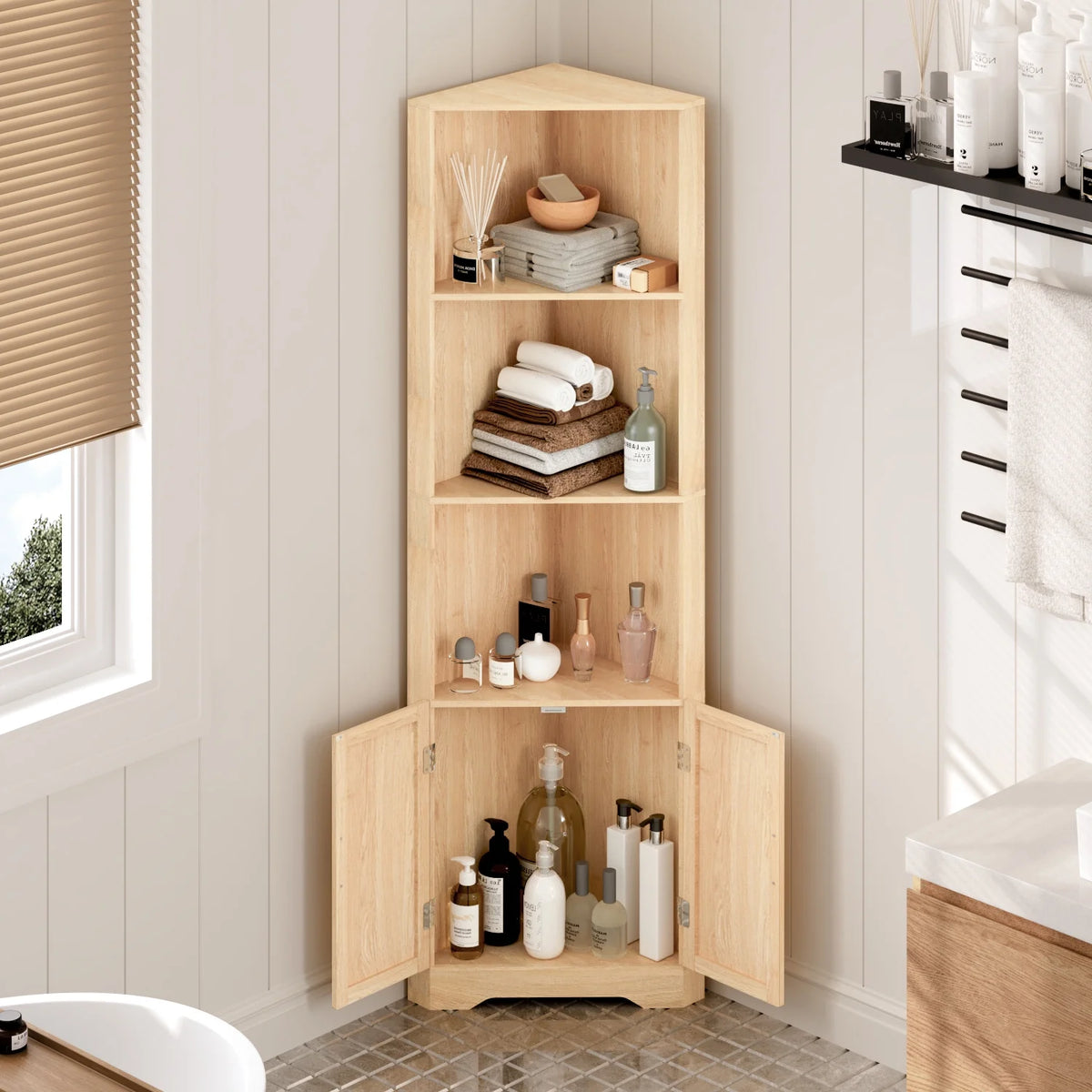 67'' Tall Corner Storage Cabinet with 2 Barn Doors for Living Room, Kitchen, Bathroom, Laundry Room, White