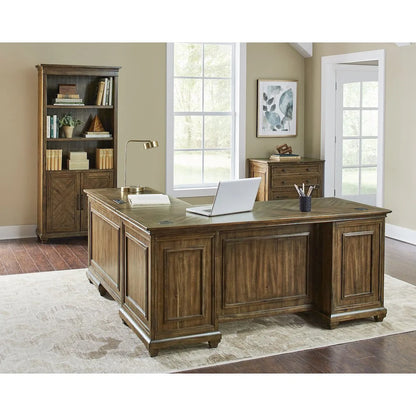 Martin Furniture Wood L-Desk Office Corner Desk Writing Table & Return in Brown