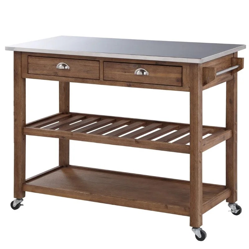 Boraam Sonoma 35.75in. H Wood Kitchen Cart with Stainless Steel Top - Barnwood Wire-Brush Finish