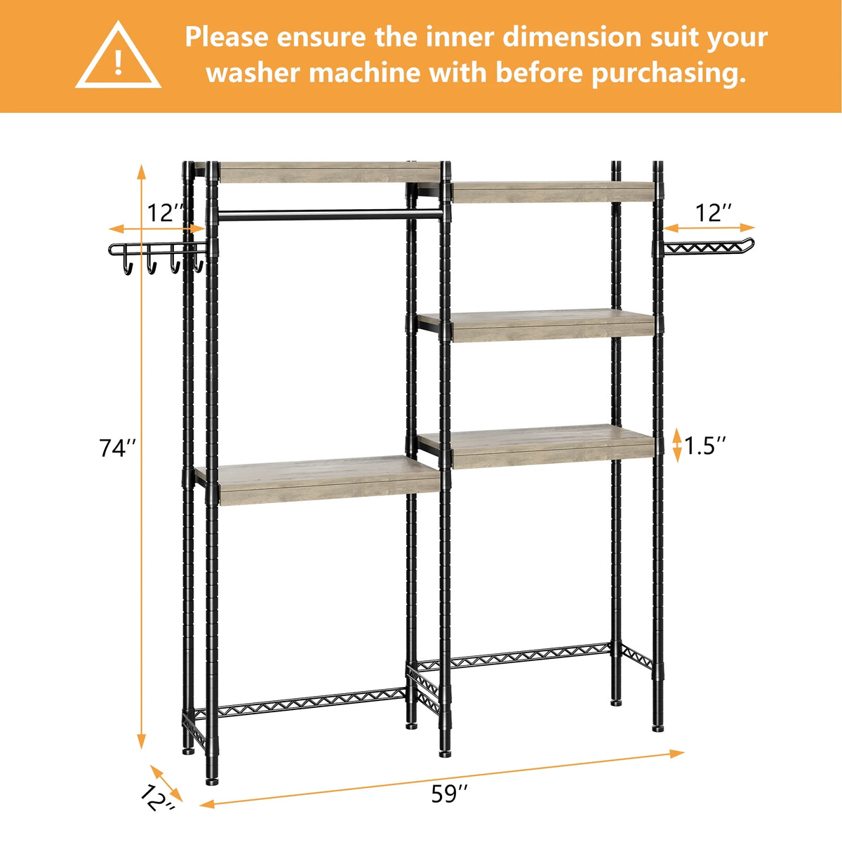 5 Tier Wood Over The Washer and Dryer Storage Shelf with Drying Clothes Racks Laundry Room Shelf Laundry Room Organization and Storage for Hanging Towels and Drying Clothes