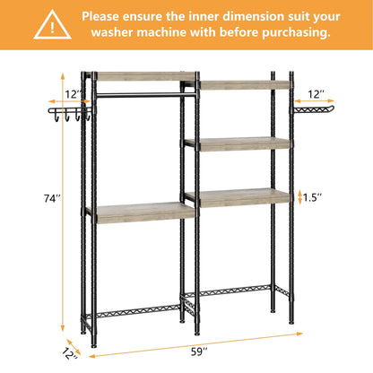 5 Tier Wood Over The Washer and Dryer Storage Shelf with Drying Clothes Racks Laundry Room Shelf Laundry Room Organization and Storage for Hanging Towels and Drying Clothes