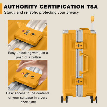 Luggage Aluminium Frame PC ABS Hardshell Suitcase with Spinner Wheels TSA Lock Zipperless Luggage 28 inch Silver