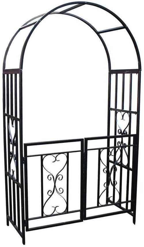 1.Go Garden 6'7" Black Steel Garden Arch with Gate, Supports Climbing Plants