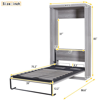 Euroco Pine Wood Twin Size Murphy Bed, Convertible Wall Bed into A Cabinet, Gray