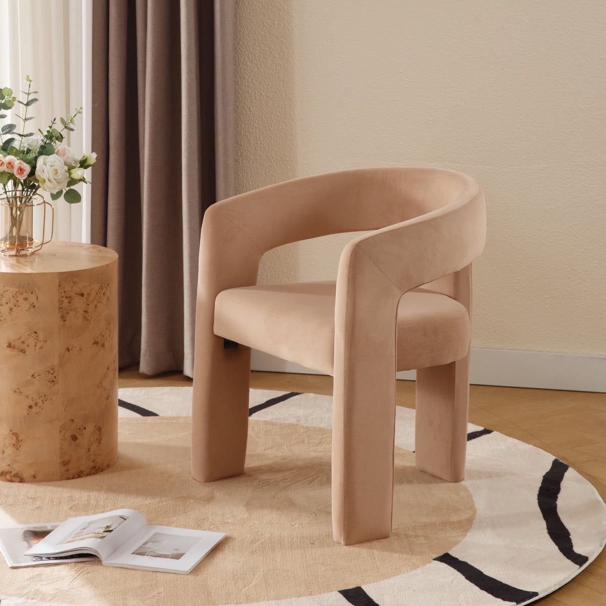 Guyou Modern Sherpa Upholstered Dining Chair, Cute Barrel Side Armchair Kitchen Chair with Armrests and Back for Living Room Dining Room Bedroom, Green