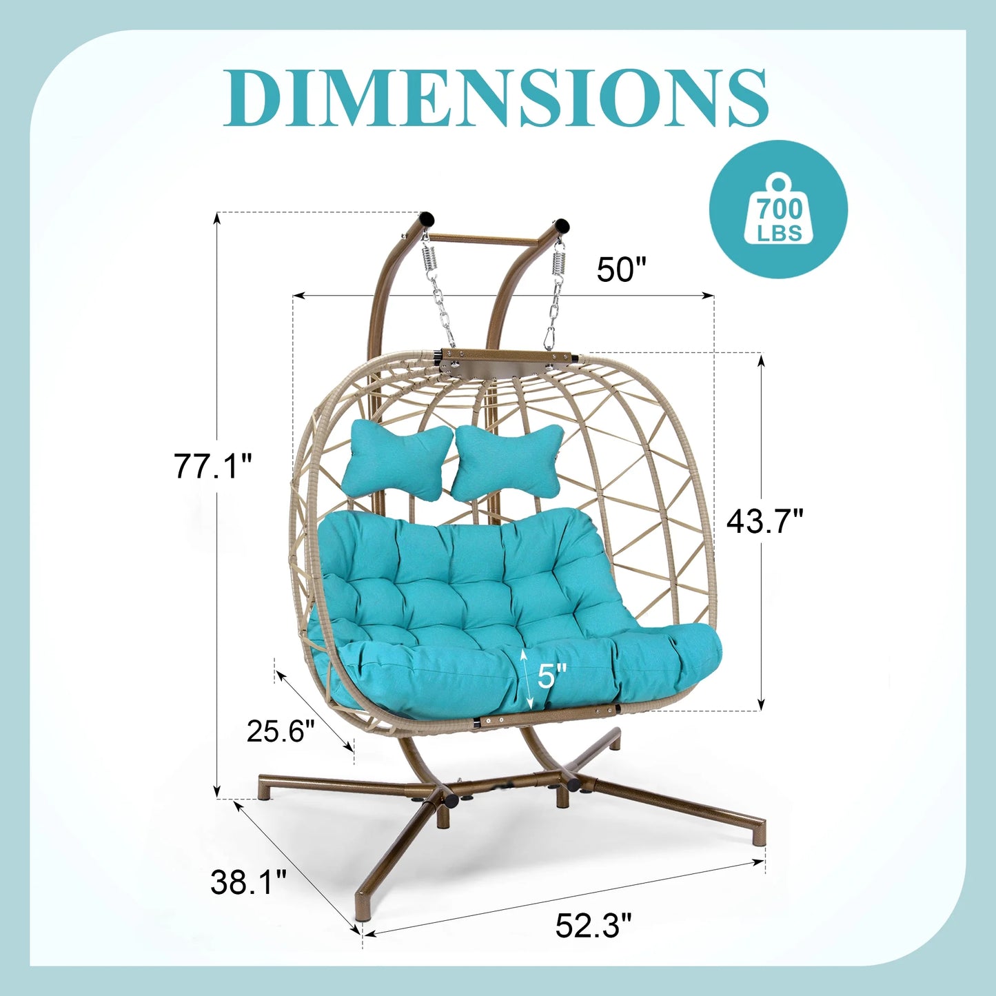 RADIATA Double Wicker Egg Swing Chair with Stand, 2-Person Hanging Egg Chair for Indoor/Outdoor, 700lbs Capacity, Thick Cushions & Headrest,Sturdy Metal Frame��Dark Gray