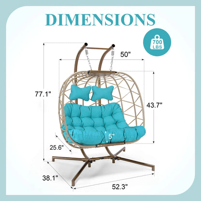 RADIATA Double Wicker Egg Swing Chair with Stand, 2-Person Hanging Egg Chair for Indoor/Outdoor, 700lbs Capacity, Thick Cushions & Headrest,Sturdy Metal Frame��Dark Gray