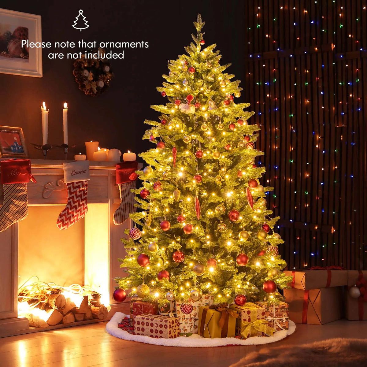 Costway 5 FT Pre-Lit Christmas Tree Hinged with 250 Multi-color Lights & 844 Branch Tips