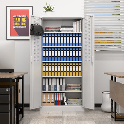 GANGMEI 72 Inches Tall Metal Garage Storage Cabinets with 5 Adjustable Shelves, Lockable Steel Black Storage Cabinet with Doors for Office, Home, School, Shops, Garage, Assembly required