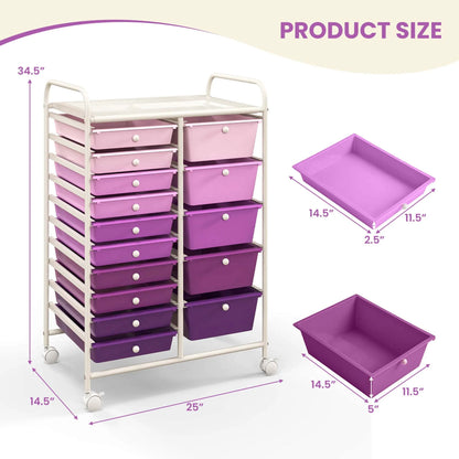 Costway 15 Drawer Rolling Storage Cart Tools Scrapbook Paper Office School Organizer White
