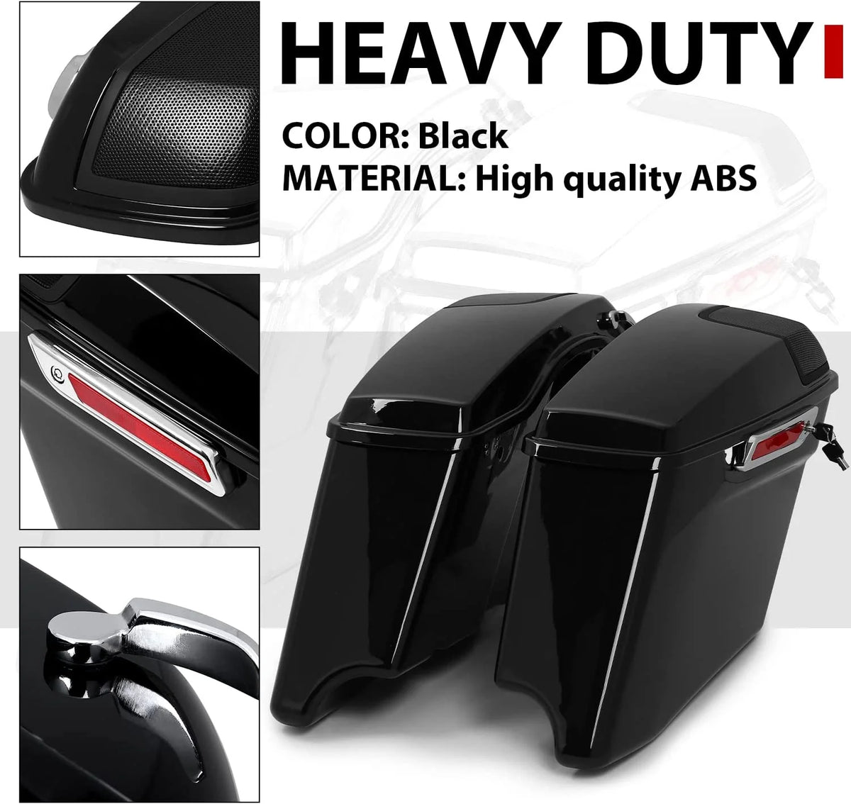 Kojem Hard Saddle Bags for 1993 - 2013 Harley Road King Glide Vivid Black Lockable Saddlebags