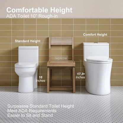 HOROW Compact One Piece Toilet with Comfort Seat ADA Height 17.3" Elongated Dual Flush 0.8/1.28 GPF