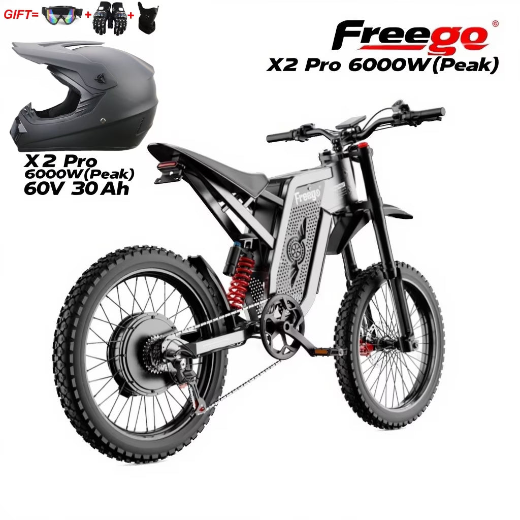 50MPH Freego X2Pro Electric Motorcycle for Adults 6000W(Peak) Motor 60V 30Ah Battery Electric Bicycle Full Suspension Ebike