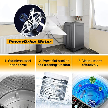 Kcpolre Portable Washing Machine, 25 lbs Full Automatic Washer with 10 Programs & 8 Water Levels, Top Load Clothes Washing Machines with LED Display for Home, Apartment, Grey