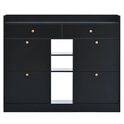 Aukfa Shoe Cabinet with 4 Flip Drawers and 2 Storage Drawers- Black