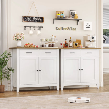 Homfa Entryway Cabinet, Kitchen Storage Cabinet, Farmhouse Buffet Sideboard with 2 Drawers and 2 Doors,Coffee Bar with Storage for Dining Room Living Room,White