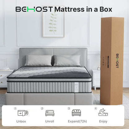BEHOST Twin Mattress 10 inch, CertiPUR-US Certified Eco-Friendly Twin Memory Foam Mattress, Motion-Free Pocket Springs Hybrid Mattress Twin Size