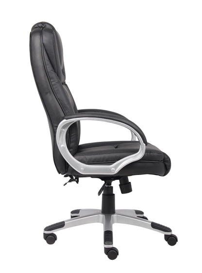 Boss Office Products LeatherPlus Executive Chair with Casters, Black